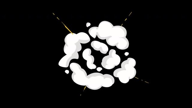 smoke explosion 2d cartoon animation for five color with particle and hand drawn style suitable explosion element , cartoon smoke and fx for movie . transparent and alpha channel only 4k.