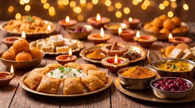 Diwali Festival Celebration with Traditional Sweets and Candles.