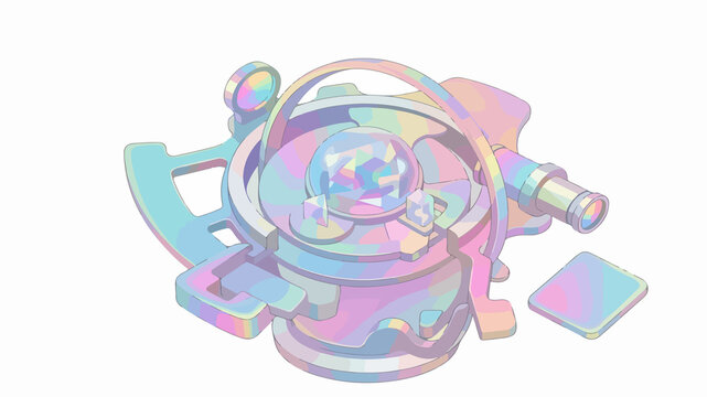 Holographic sextant vector. Pastel gradient navigation icon isolated on White Background. Illustraions