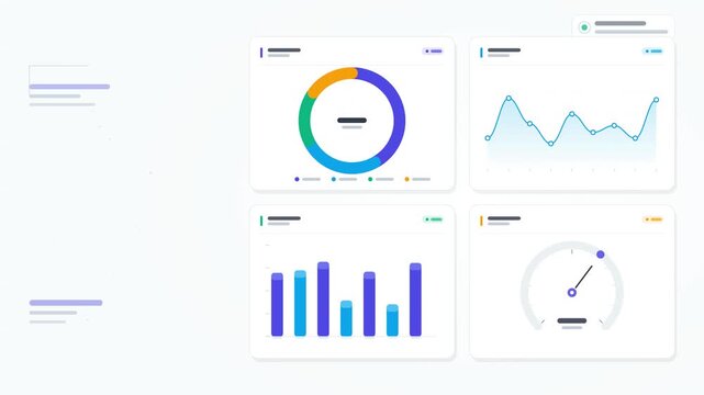 Bento Grid Dashboard Animation, Analytics UI Kit, 4 Widget Charts Light Mode