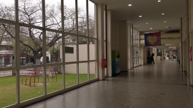 Long Hallway Inside Argentine Public Healthcare Building 