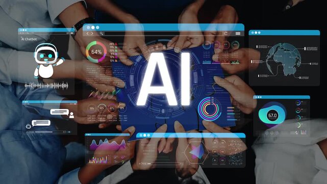 Diverse Hands Collaborating Around AI Insights and Data Visualization with Charts and Graphs Illustrating Technology and Innovation Sigmoid