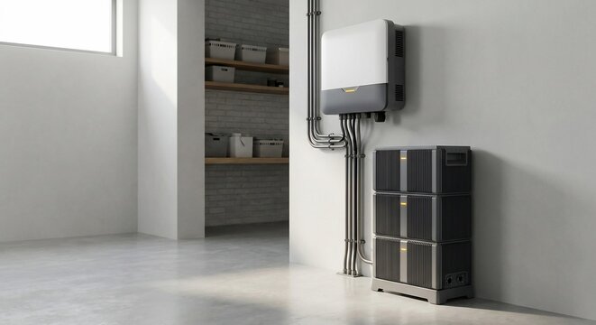 Solar inverter and battery system mounted on indoor wall