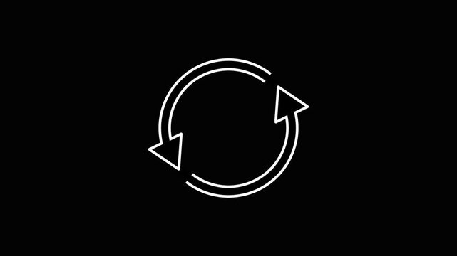 Two Circular Arrows Black Background Loop Animation Outline Sync Recycle Rotation Cycle Loading Icon