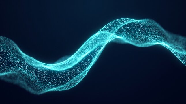 Turquoise particle wave flows across a dark background