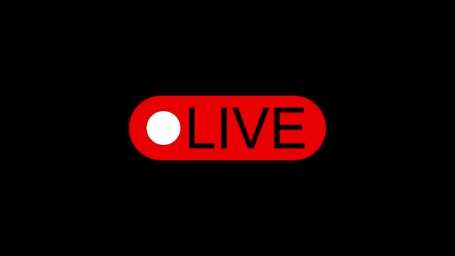 Red oval button with white circle and LIVE text for live broadcast indication