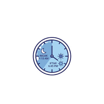 Ramadan Imsak and Iftar fasting timetable clock vector icon illustration for Islamic holy month schedule