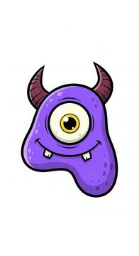 Cute Purple Cartoon Monster with One Eye and Horns.