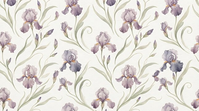 Muted purple iris seamless botanical pattern