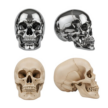 Skulls with cracked and clean designs side by side