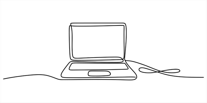 Laptop computer drawn with a single continuous black line art style