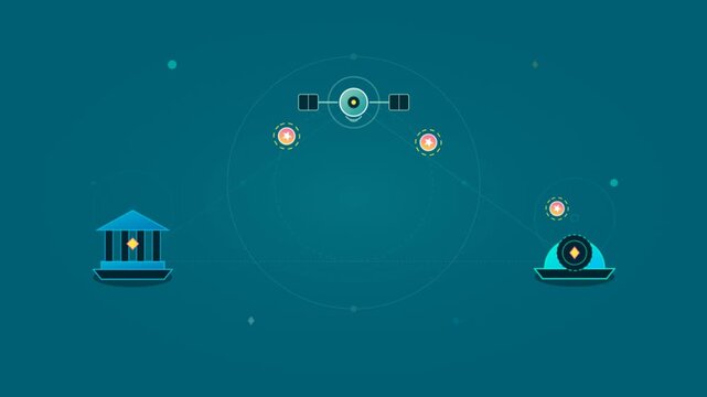 Minimalist blue vector network animation, digital satellite connection concept, global communication infographic motion design