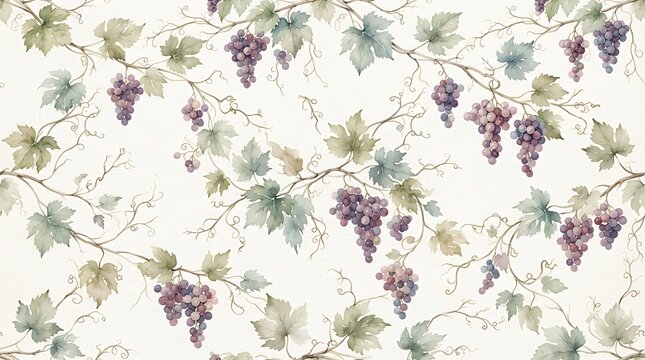 Wine grape vine seamless pattern