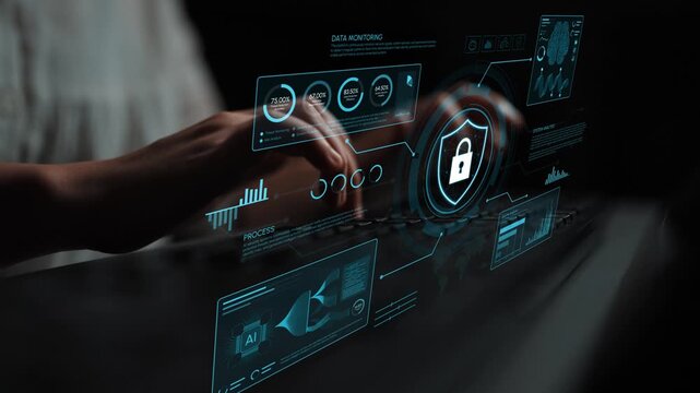 Futuristic Data Security Concept with Hands Interacting with Digital User Interface and Graphical Annotations in Modern Technology Environment. Entropy.