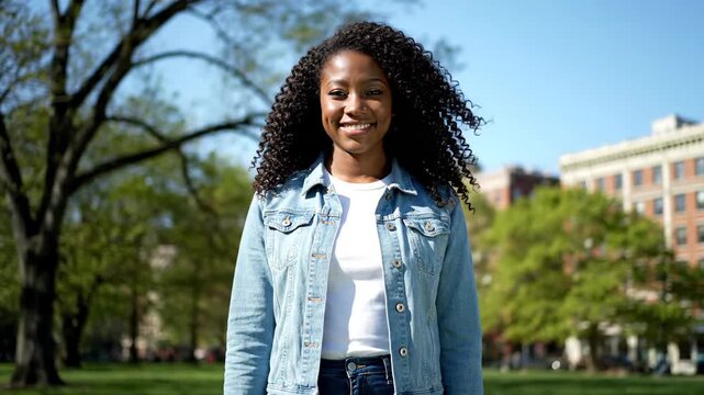 African American women smiling in outdoor parks, Black women smiling in parks