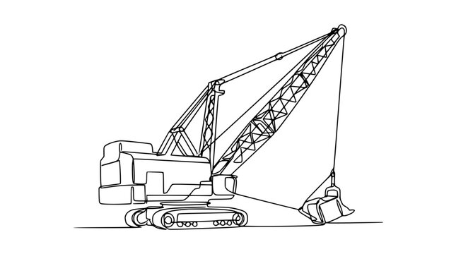 Heavy Duty Excavator Crane, Industrial Machine, Line Art