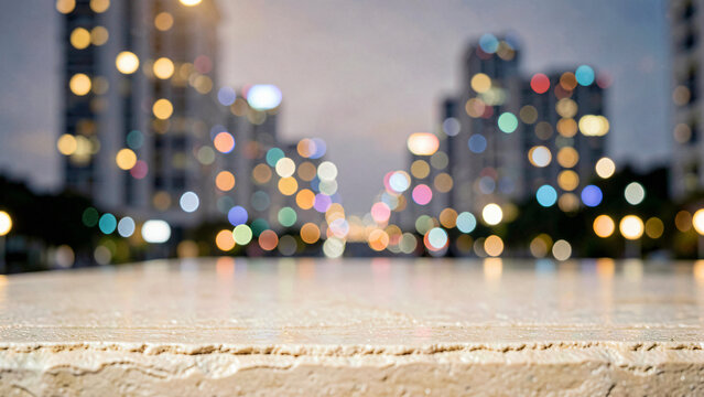 Terrazzo Tabletop With Embedded Marble Flecks on Chic Rooftop Lounge with Ambient Warm Uplighting Lu
