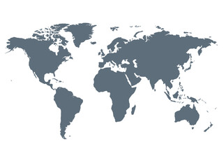 Fototapeta premium Minimalist Gray World Map Silhouette Isolated on White Background - Global Communication and Travel Concept