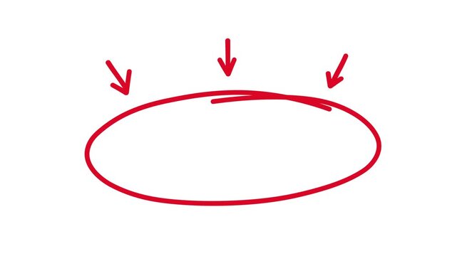 animation of scribbled red circle and three arrows as object emphasis, focus concept, transparent background, 4k video
