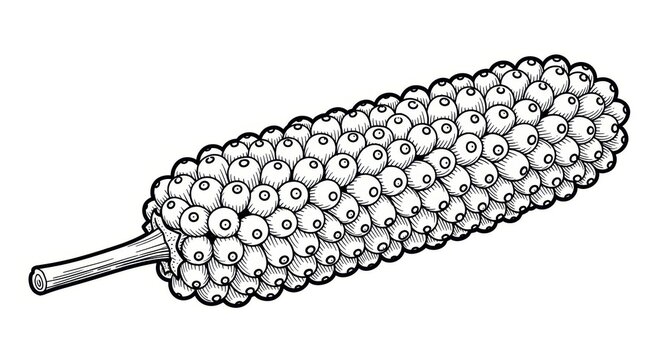 Detailed Line Drawing of a Spiky Gourd Fruit.