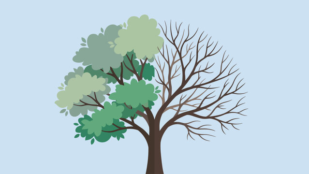 Conceptual illustration of a single tree representing both life and dormancy phases with seasonal