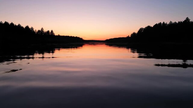 Lake sunset natural scenery, lake sunset reflection delayed