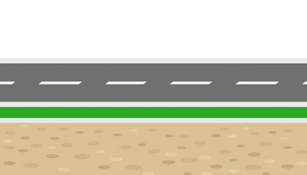 Flat Graphic Illustration of Two Lane Asphalt Highway Road with Green Grass Strip