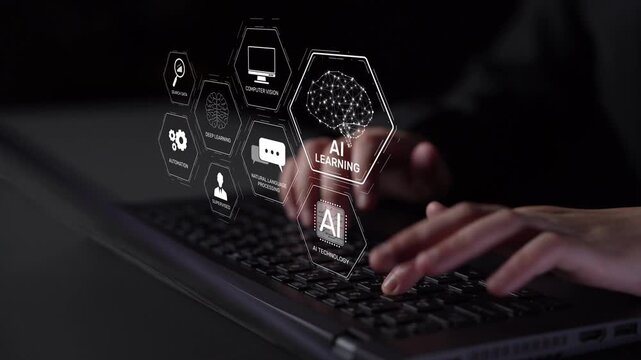 AI learning system involves deep learning, supervised machine learning, and natural language processing. AI learning diagram shows how AI advances learn in automation and data processing. Muxer