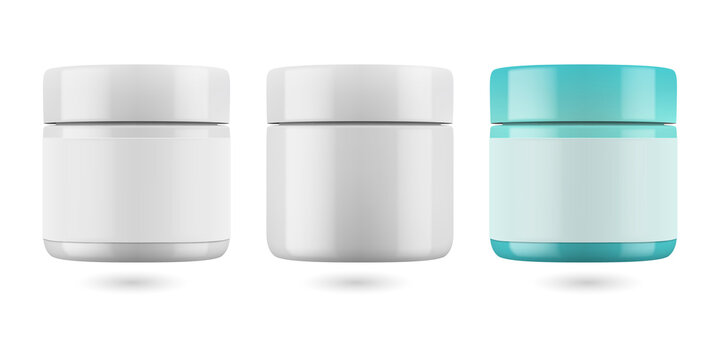 Three cosmetic cream jars mockup isolated on a transparent background