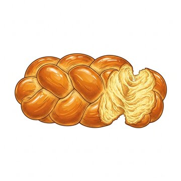 Hand-drawn illustration of a braided challah bread loaf