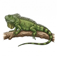 Fototapeta premium Detailed illustration of a green iguana on a tree branch