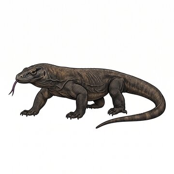 Detailed Komodo Dragon Illustration Isolated on White Background