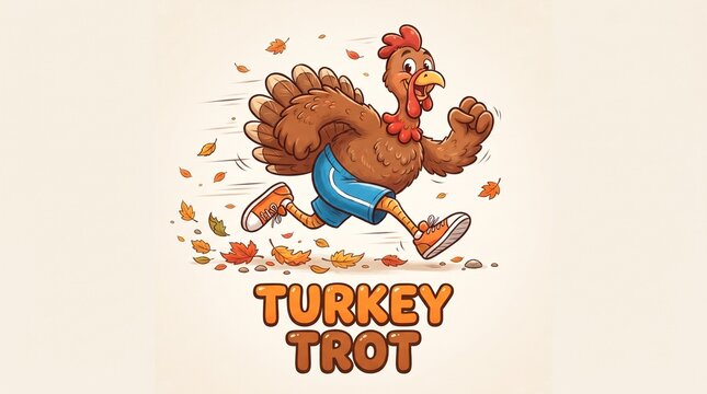Festive turkey character running with colorful wings and legs for a fun thanksgiving or holiday themed design