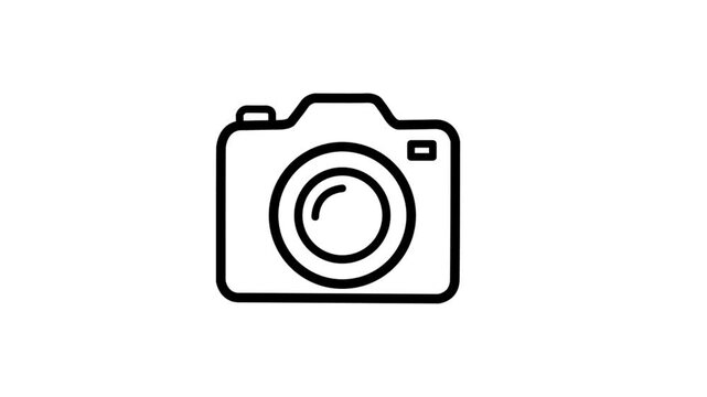 Minimalist digital camera line icon on white background
