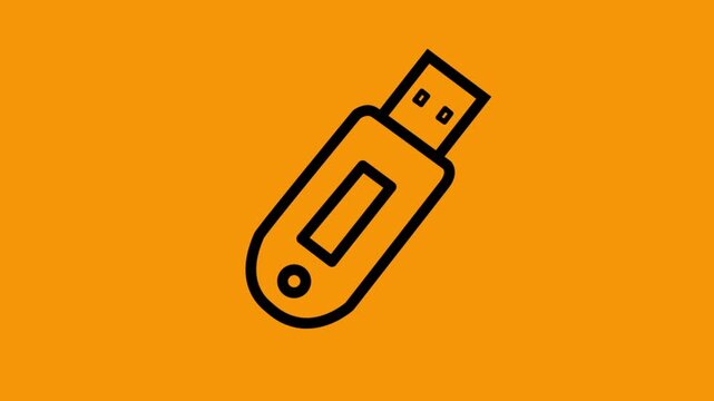 Minimalist USB flash drive vector icon on orange background