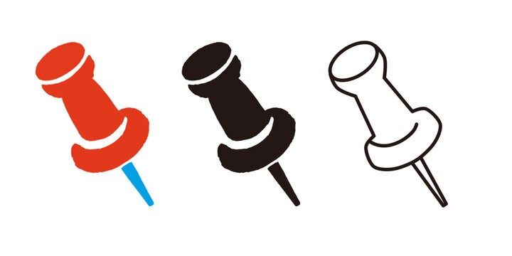 Push Pin and Thumbtack Vector Illustration Set, Three Styles