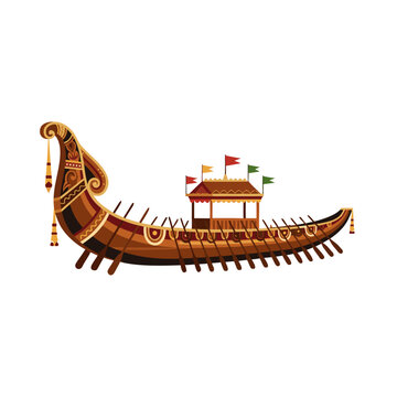 Traditional Kerala snake boat vallamkali vector illustration for Onam festival isolated on white background.