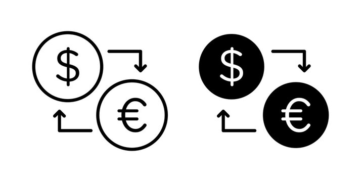 Money exchange icon flat outline in black
