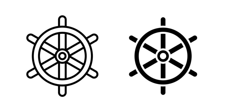 Ship wheel icon flat outline in black