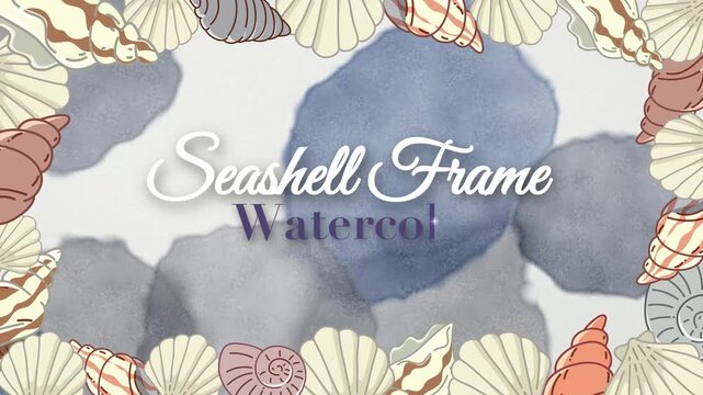 Animated Watercolor Blue Ink Splashes with Decorative Seashell Border Frame