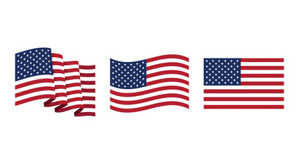 Fototapeta premium American flag vector graphic set featuring wavy and flat national banners isolated on white background