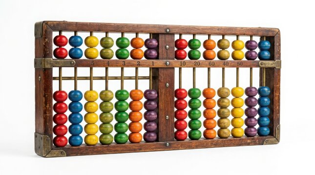 Antique wooden abacus with multi colored beads for arithmetic calculation counting beads math tool mental math arithmetic calculation mathematics calculate education learning counting