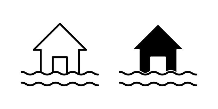 House flood icon flat outline in black