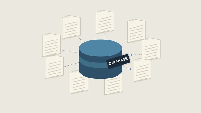 Database server connecting to multiple document files flat design animation