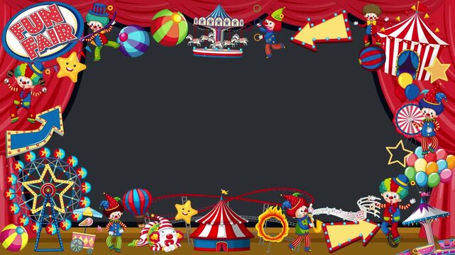 Animated Circus and Funfair Border Frame with Central Copy Space