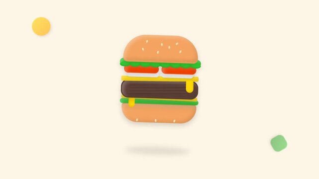 Minimalist flat vector illustration of a delicious cheeseburger on a soft pastel background.