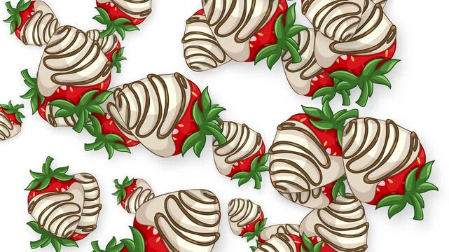 Falling Chocolate Dipped Strawberries Animation on White Background