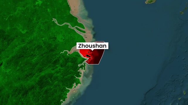 Zhoushan location map pin point on satellite geography video footage