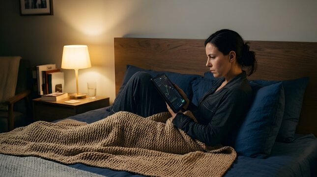 Relaxing Bedroom Scene with Woman Reading in Cozy Night Setting