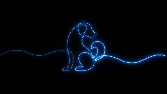 Neon blue dog silhouette single continuous line vector
